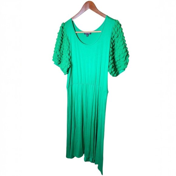 Women's Poof Kelly Green Dress 1X Plus Summer Spring EUC Puff Sleeves - Picture 1 of 3